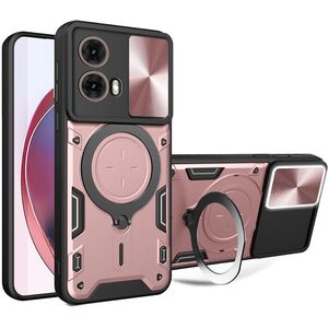 Husa pentru  Motorola Moto G35 cu protecție pentru cameră și suport magnetic integrat Ring Shockproof, roz