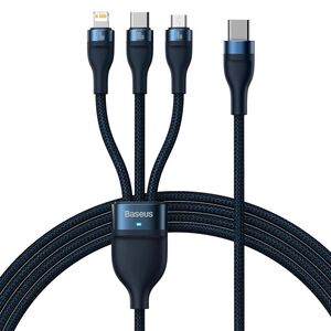 Cablu de date si incarcare 3 in 1 Baseus - Data Cable Flash Series 2 USB Type-C la USB Type-C, Lightning, Micro-USB Fast Charging 100W, 1.5 m - albastru