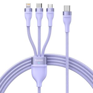 Cablu de date si incarcare 3 in 1 Baseus - Data Cable Flash Series 2 USB Type-C la USB Type-C, Lightning, Micro-USB Fast Charging 100W, 1.5 m - mov