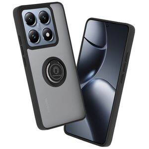 Husa de protectie pentru  Xiaomi 14T Pro premium cu inel stand rotativ, suport magnetic si bumper anti-alunecare - negru