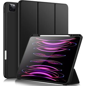 Husa pentru iPad Pro 12.9 2022, 2021, 2020 Soft Shell cu functie wake-up/sleep si compartiment pentru stylus, tip stand - negru
