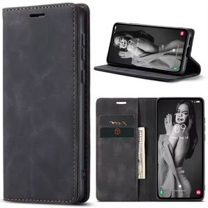 Husa tip carte pentru  Motorola Moto G55 Retro Business cu inchidere magnetica, negru