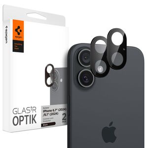 [Pachet 2x] Folie sticla camera iPhone 16 / 16 Plus Spigen Glas.tR Optik, negru