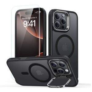 [Pachet 360°] Husa + folie iPhone 16 Pro ESR Classic Hybrid HaloLock Kickstand, negru frost