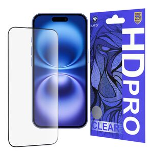 Folie sticla iPhone 16 Lito HD Pro Clear, negru