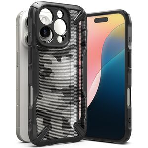 Husa iPhone 16 Pro Ringke Fusion X Design, camo black