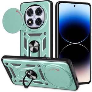 Husa pentru Xiaomi Redmi Note 14 Pro 5G Ring Armor Kickstand Tough Rugged Cover cu protectie camera, verde