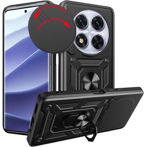 Husa pentru Xiaomi Redmi Note 14 Pro 5G Ring Armor Kickstand Tough Rugged Cover cu protectie camera, negru
