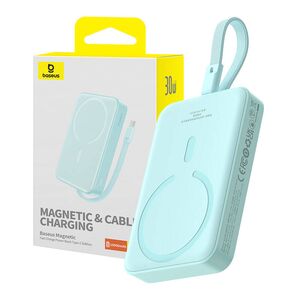 Acumulator extern Baseus - power bank magnetic mini (p1002210b333-00) - magsafe, 2x usb-c, lightning, 30w, fast charge, 10000mah - blue