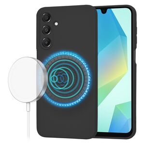 Husa pentru  Samsung Galaxy A16 Liquid Silicone cu MagSafe, subțire, captusita cu microfibra, anti amprentă, protectie cameră foto, negru