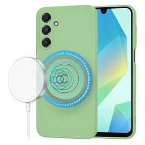 Husa pentru  Samsung Galaxy A16 Liquid Silicone cu MagSafe, subțire, captusita cu microfibra, anti amprentă, protectie cameră foto, verde deschis