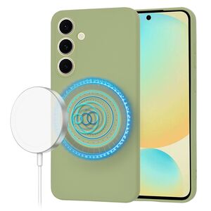 Husa pentru  Samsung Galaxy S24 FE Liquid Silicone cu MagSafe, subțire, captusita cu microfibra, anti amprentă, protectie cameră foto, verde