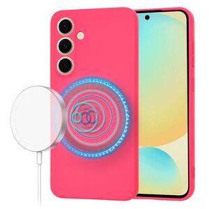 Husa pentru  Samsung Galaxy S24 FE Liquid Silicone cu MagSafe, subțire, captusita cu microfibra, anti amprentă, protectie cameră foto, fucsia