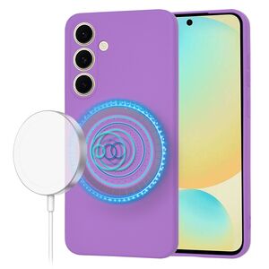 Husa pentru  Samsung Galaxy S24 FE Liquid Silicone cu MagSafe, subțire, captusita cu microfibra, anti amprentă, protectie cameră foto, mov
