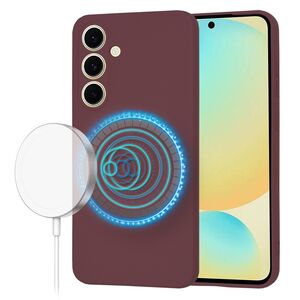 Husa pentru  Samsung Galaxy S24 FE Liquid Silicone cu MagSafe, subțire, captusita cu microfibra, anti amprentă, protectie cameră foto, bordeaux