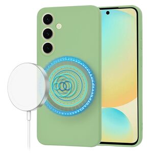Husa pentru  Samsung Galaxy S24 FE Liquid Silicone cu MagSafe, subțire, captusita cu microfibra, anti amprentă, protectie cameră foto, verde deschis