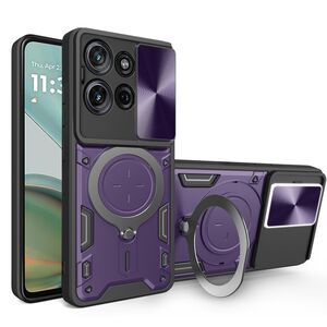 Husa pentru Moto G75 cu protecție pentru cameră și suport magnetic integrat Ring Shockproof, Mov