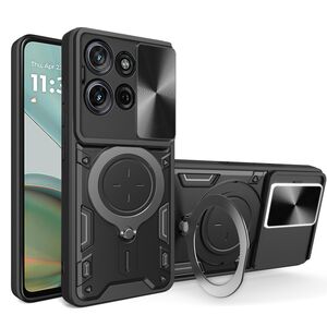 Husa pentru Moto G75 cu protecție pentru cameră și suport magnetic integrat Ring Shockproof, Negru