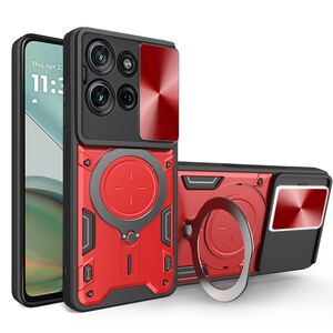 Husa pentru Moto G75 cu protecție pentru cameră și suport magnetic integrat Ring Shockproof, Rosu