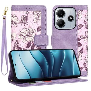 Husa tip carte pentru  Xiaomi Redmi Note 14 5G, functie stand si port carduri, Mov
