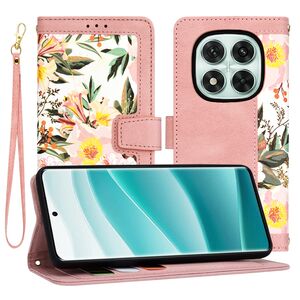 Husa tip carte pentru Xiaomi Redmi Note 14 Pro 5G, functie stand si port carduri, roz