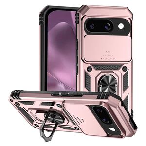 Husa pentru  Google Pixel 9A Ring Armor Kickstand Tough Rugged Cover cu protectie camera, Roz