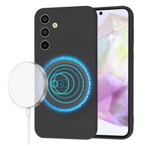 Husa pentru  Samsung Galaxy A35 Liquid Silicone cu MagSafe, subțire, captusita cu microfibra, anti amprentă, protectie cameră foto, Negru