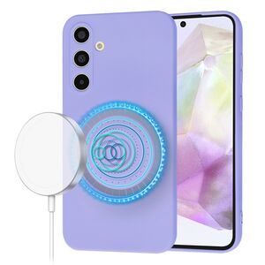 Husa pentru  Samsung Galaxy A35 Liquid Silicone cu MagSafe, subțire, captusita cu microfibra, anti amprentă, protectie cameră foto, Lavanda