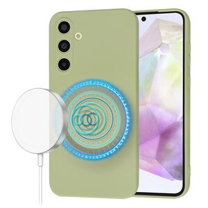 Husa pentru  Samsung Galaxy A35 Liquid Silicone cu MagSafe, subțire, captusita cu microfibra, anti amprentă, protectie cameră foto, Verde