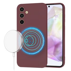 Husa pentru  Samsung Galaxy A35 Liquid Silicone cu MagSafe, subțire, captusita cu microfibra, anti amprentă, protectie cameră foto, Bordeaux