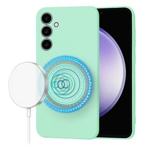 Husa pentru  Samsung Galaxy A35 Liquid Silicone cu MagSafe, subțire, captusita cu microfibra, anti amprentă, protectie cameră foto, Verde Deschis