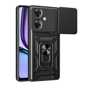 Husa pentru  Realme Note 60 Ring Armor Kickstand Tough Rugged Cover cu protectie camera, Negru