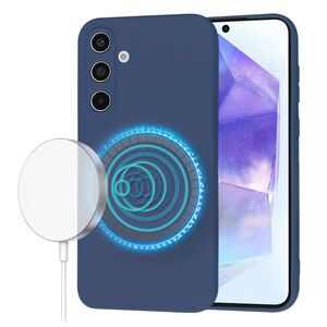 Husa pentru  Samsung Galaxy A55 Liquid Silicone cu MagSafe, subțire, captusita cu microfibra, anti amprentă, protectie cameră foto, Albastru