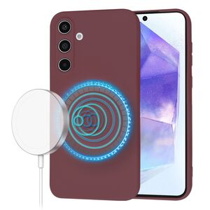 Husa pentru  Samsung Galaxy A55 Liquid Silicone cu MagSafe, subțire, captusita cu microfibra, anti amprentă, protectie cameră foto, Bordeaux