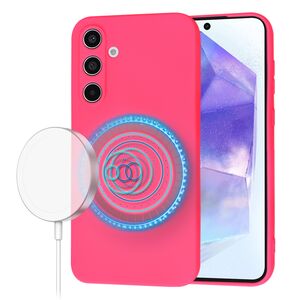 Husa pentru  Samsung Galaxy A55 Liquid Silicone cu MagSafe, subțire, captusita cu microfibra, anti amprentă, protectie cameră foto, Fucsia