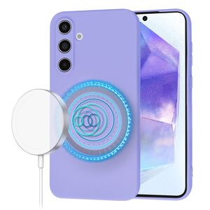 Husa pentru  Samsung Galaxy A55 Liquid Silicone cu MagSafe, subțire, captusita cu microfibra, anti amprentă, protectie cameră foto, Lavanda