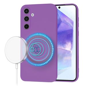 Husa pentru  Samsung Galaxy A55 Liquid Silicone cu MagSafe, subțire, captusita cu microfibra, anti amprentă, protectie cameră foto, Mov