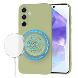 Husa pentru  Samsung Galaxy A55 Liquid Silicone cu MagSafe, subțire, captusita cu microfibra, anti amprentă, protectie cameră foto, Verde
