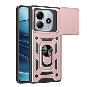 Husa pentru  Xiaomi Redmi Note 14 5G Ring Armor Kickstand Tough Rugged Cover cu protectie camera, Roz