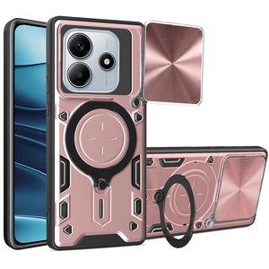 Husa pentru  Xiaomi Redmi Note 14 5G cu protecție pentru cameră și suport magnetic integrat Ring Shockproof, Roz