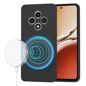Husa pentru  Oppo Reno 12F, 12FS Liquid Silicone cu MagSafe, subțire, captusita cu microfibra, anti amprentă, protectie cameră foto, Negru