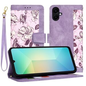 Husa tip carte pentru  Samsung Galaxy A06, functie stand si port carduri, Mov