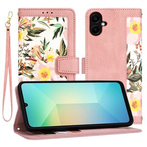 Husa tip carte pentru  Samsung Galaxy A06, functie stand si port carduri, Roz