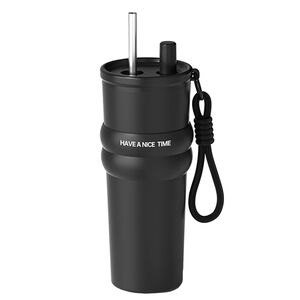 Termos, cana termoizolantă, multifunctional, cu pai, din oțel inoxidabil 316, capacitate 710ml, negru