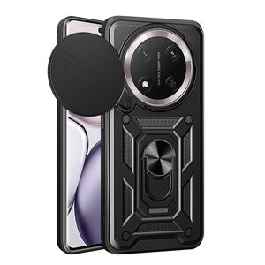 Husa pentru  Honor Magic 7 Lite Ring Armor Kickstand Tough Rugged Cover cu protectie camera, Negru