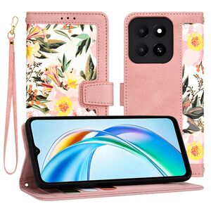 Husa tip carte pentru  Honor X5B, functie stand si port carduri, Roz