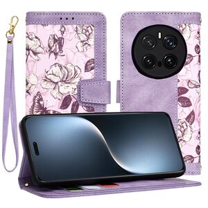 Husa tip carte pentru Honor Magic 7 Pro, functie stand si port carduri, Mov