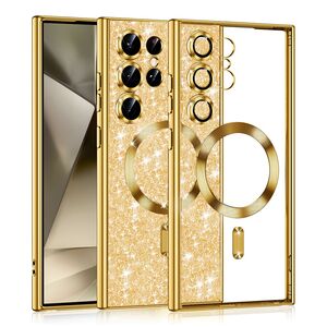 Husa pentru  Samsung Galaxy S25 Ultra cu MagSafe Sparkle Glare Detachable Layer, cu protectie lentile - Auriu