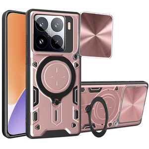 Husa pentru  Xiaomi 15 cu protecție pentru cameră și suport magnetic integrat Ring Shockproof, Roz