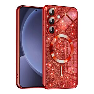 Husa pentru  Samsung Galaxy S25+ cu MagSafe Sparkle Glare Detachable Layer, cu protectie lentile - Rosu